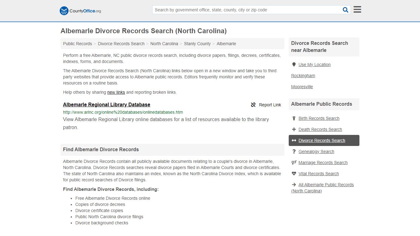 Divorce Records Search - Albemarle, NC (Divorce Certificates & Decrees)